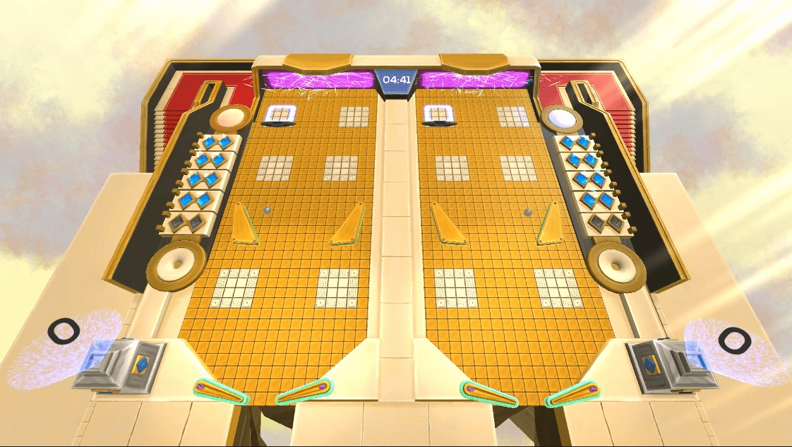 Ballelujah — split pinball board top-down view during gameplay